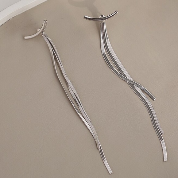 NEW STERLING SILVER TASSEL BAR LONG ARC EARRINGS, NICE EARRINGS, CUTE EARRINGS - Picture 5 of 6